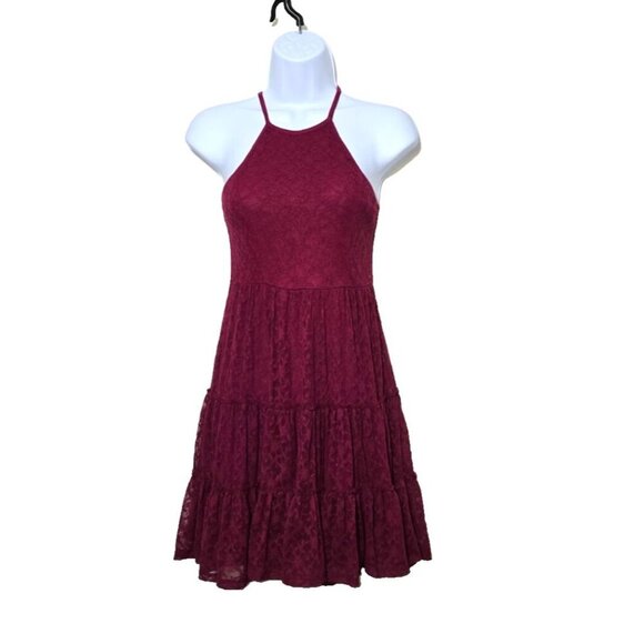 Abercrombie Kids Girls Dress L Red Lace Floral Cottagecore Femme Pleated Tiered - Picture 1 of 16